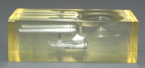 the Enterprise in a block of clear plastic