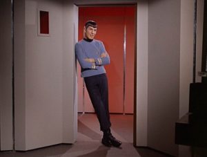 Spock, leaning