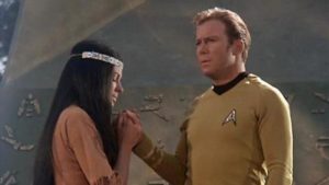 Miramanee (played by an actress in brownface makeup) and Kirk.