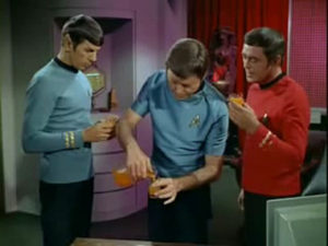 Bones distributes the cure to space dementia, which is apparently orange Tang.